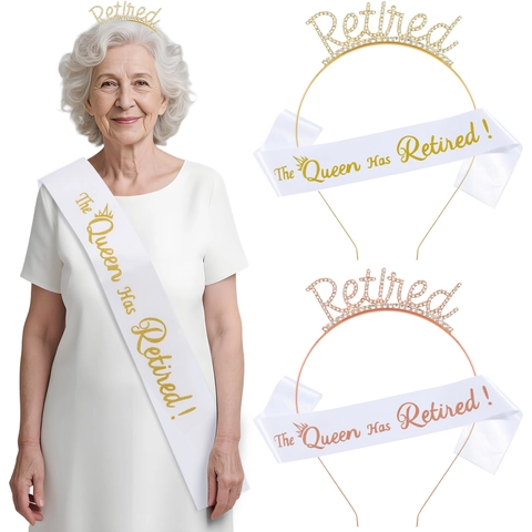 Retired Party Decorations Tiara And Sash Alloy Rhinestone Crown Queen Retired Satin Sash For Women Retirement Gifts