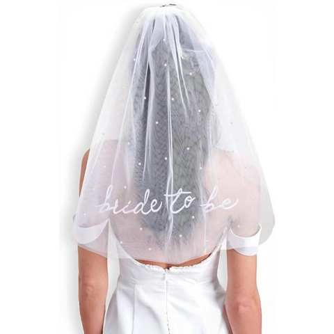 Velo da Sposa in Tulle Bianco a Strati Con Ricamo Bride To Be e Perle Artificiali Accessorio Pettine per Capelli Addio al Nubilato