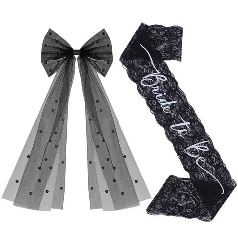 Ensemble Écharpe De Mariée Et Pince À Cheveux Noeud Bride To Be En Dentelle Satin Ruban Avec Künstliche Perle Strass Pour Fête Mariage