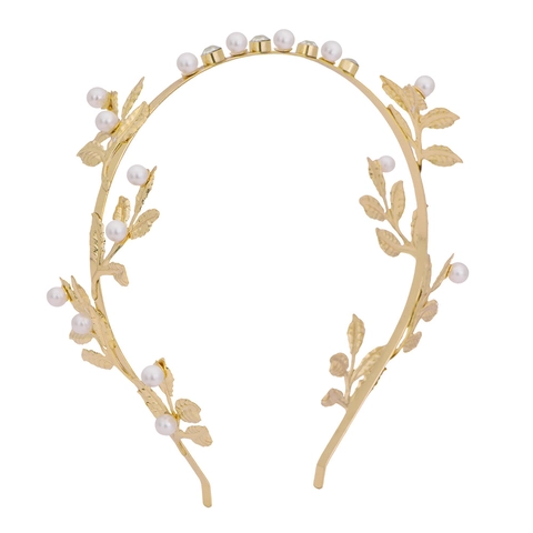 Vintage Gold Leaf Artificial Pearl Headband Greek Goddess Style Alloy Rhinestone Flower Hair Hoop Bridal Wedding Party Hair Accessories