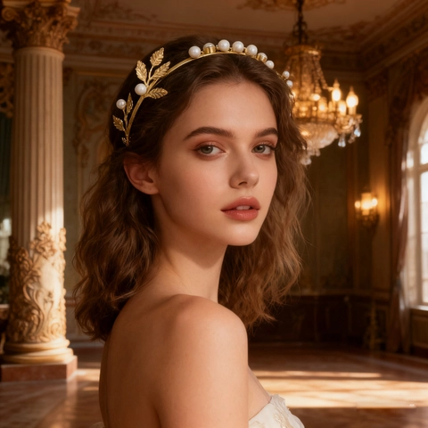 Cerchietto per Capelli in Lega di Zinco Dorata Vintage Barocco Con Foglia Perla Artificiale Strass Fascia Sposa Per Matrimonio