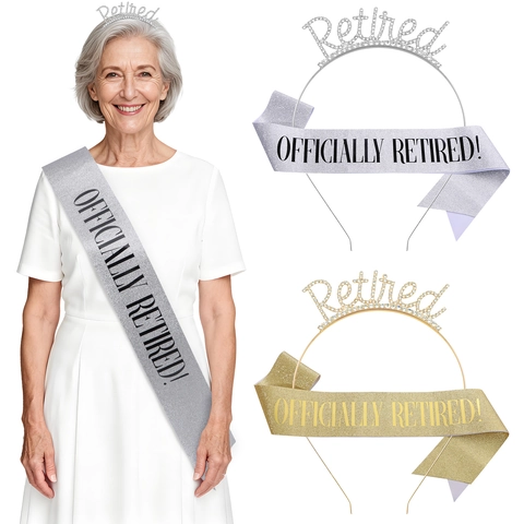 Officially Retired Party Decoration Rhinestone Retired Headband Tiara And Glitter Officially Retired Sash For Women Retirement Celebration Jewelry Accessory