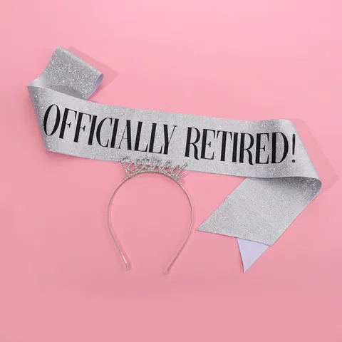 Officially Retired Party Decoration Rhinestone Retired Headband Tiara And Glitter Officially Retired Sash For Women Retirement Celebration Jewelry Accessory