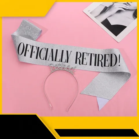 Officially Retired Party Decoration Rhinestone Retired Headband Tiara And Glitter Officially Retired Sash For Women Retirement Celebration Jewelry Accessory