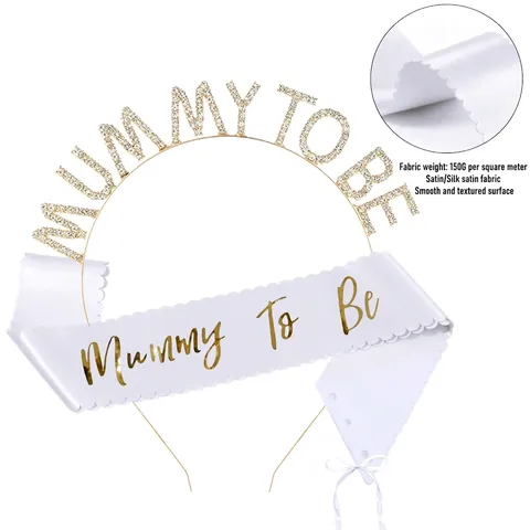 Ensemble Serre-tête Et Écharpe en Satin Mummy To Be Alliage De Zinc Strass Diadème Écharpe Bord Festonné Pour Fête Femme