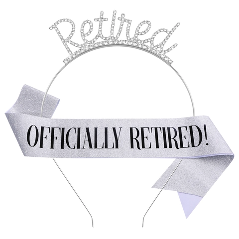 Officially Retired Party Decorations Tiara Headband And Glitter Sash For Women Retirement Celebration Accessories
