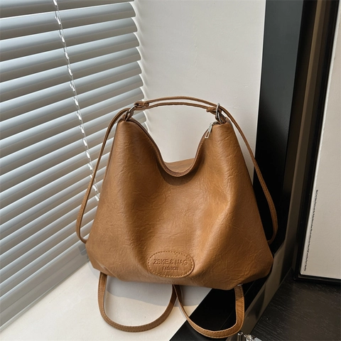 Bolso Tote de Cuero PU Vintage para Mujer Gran Capacidad Minimalista Color Sólido Bolso de Hombro Moderno Bolso de Diario