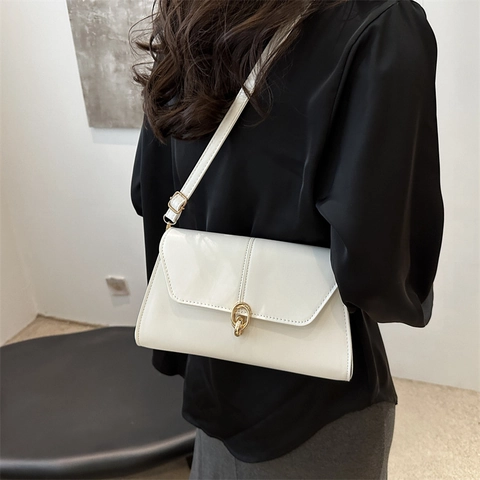 Bolso de Hombro de Cuero PU de Moda para Mujer Color Sólido Retro Chic Cuadrado de Axila de Mano Bandolera Diario