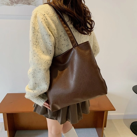 Bolso de Hombro de Nailon de Color Sólido Vintage Gran Capacidad Bolso de Axila Mujer Diario Casual Bolso Tote Cremallera