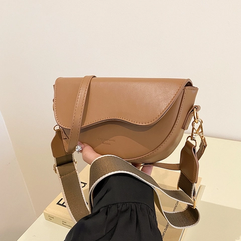 Bolso de Silla Retro de Cuero PU para Mujer Gran Capacidad Color Sólido Bolso de Hombro Con Solapa Ondulada Moda Urbana Bandolera