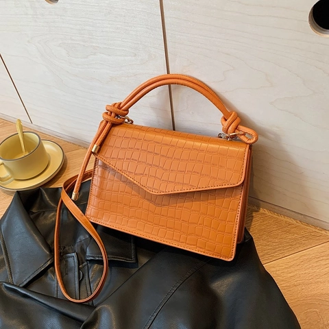 Sac à Épaule Femme Vintage Gaufré Crocodile Cuir PU Poignée Nouée Rabat Enveloppe Sac Bandoulière Avec Bandoulière Réglable