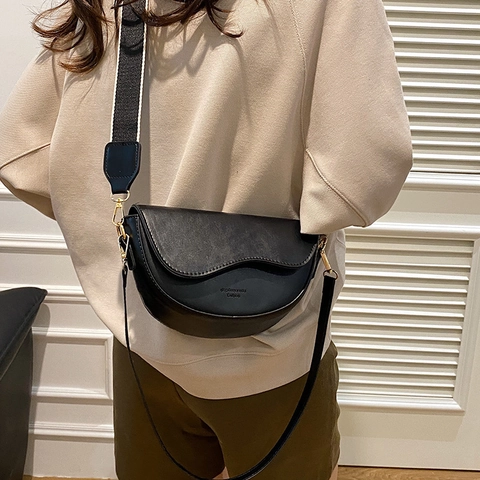 Bolso de Silla Retro de Cuero PU para Mujer Gran Capacidad Color Sólido Bolso de Hombro Con Solapa Ondulada Moda Urbana Bandolera
