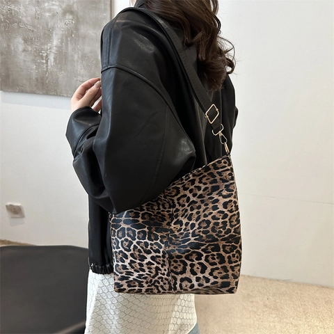Leopardenmuster Nylon Tote Bag Für Damen Große Kapazität Schulter Umhängetasche Vintage Urban Fashion Handtasche