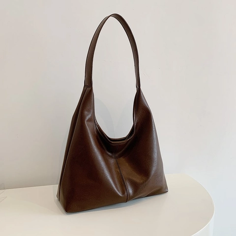 Vintage PU Leather Large Tote Bag With Matching Pouch Minimalist Soft Hobo Shoulder Bag For Women Daily Work Shopping Bag