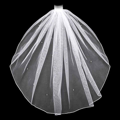 White Tulle Bridal Wedding Veil With Metal Comb Artificial Pearl Embellished For Bachelorette Party Bride Wedding Hair Accessories