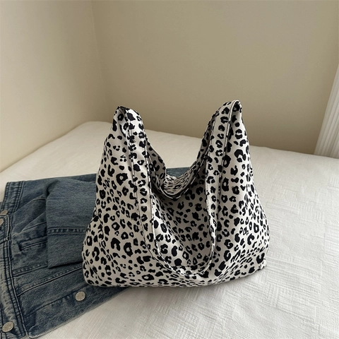 Große Kapazität Nylon Einkaufstasche Leopardenmuster Schleife Freizeit Schultertasche Trendy Urban Minimalistische Handtasche Für Damen
