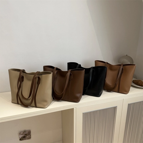 Vintage Minimalistische PU Leren Tote Bag Voor Dames Grote Capaciteit Schouder Handtas Voor Dagelijks Woon-Werkverkeer Kantoor School