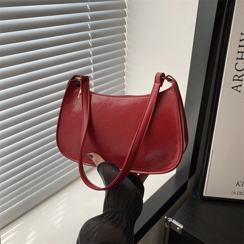 Borsa Sottobraccio in Pelle PU alla Moda per Donna Borsa a Spalla Minimalista Mezza Luna Borsa Hobo Retrò con Cerniera