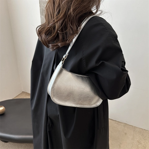 Borsa Sottobraccio in Pelle PU alla Moda per Donna Borsa a Spalla Minimalista Mezza Luna Borsa Hobo Retrò con Cerniera