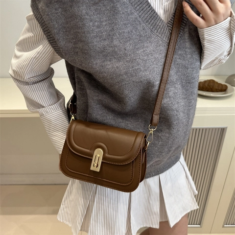 Damen Retro PU Leder Kleine Quadratische Schultertasche Elegante Minimalistische Flap Umhängetasche Mit Metallschloss Herbst Winter Mode Handtasche