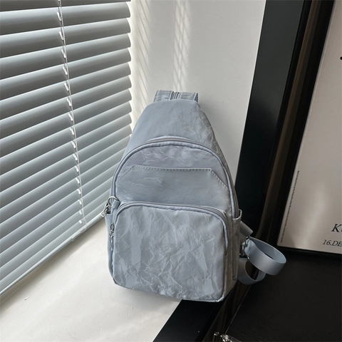 Bolso Bandolera de Nailon Arrugado para Mujer Ligero Bolso de Pecho Color Sólido Moda Casual con Varios Bolsillos Bolsa de Viaje