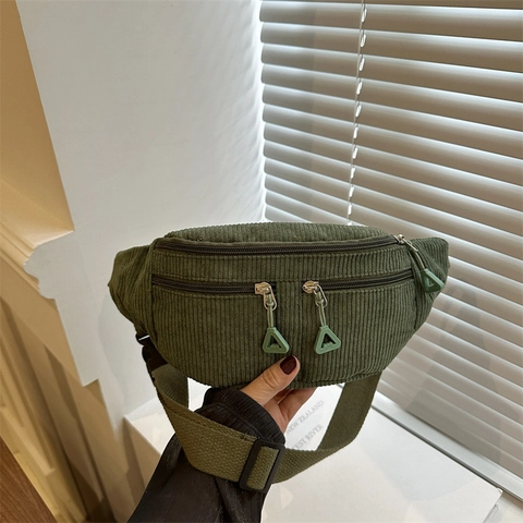 Marsupio in Velluto a Coste alla Moda per Donna Tinta Unita Zaino Monospalla Casuale con Tasche Multiple Cinghia Regolabile