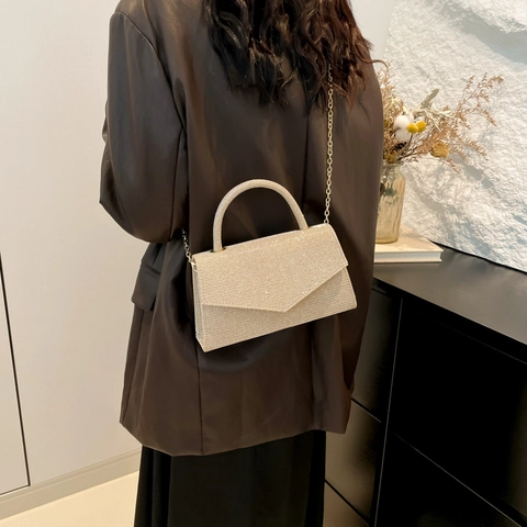Mode Glitter Pailletten Schoudertas Voor Dames PU Leer Avondtas Met Ketting Schouderband Enveloppe Klep Kleine Vierkante Tas Handtas