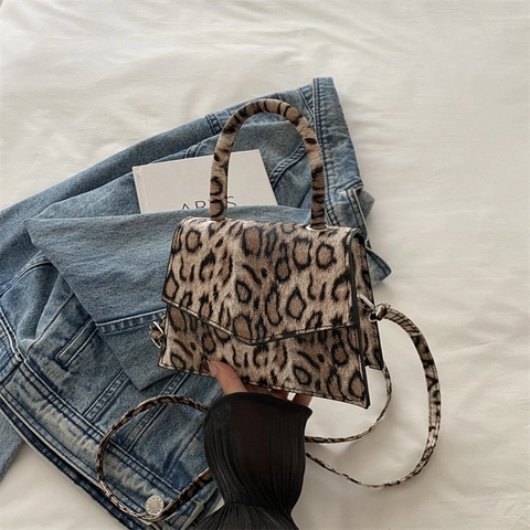 Elegante Borsa a Mano in Pelle PU con Stampa Leopardata per Donna 2024 Moda Borsa a Tracolla Piccola Borsa Quadrata con Manico