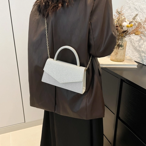 Sac à Épaule en Cuir PU Pailleté Vintage Pour Femmes Élégant Sac Bandoulière à Chaîne Avec Poignée Rabat Enveloppe Sac de Soirée