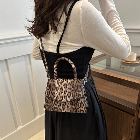 Elegante Borsa a Mano in Pelle PU con Stampa Leopardata per Donna 2024 Moda Borsa a Tracolla Piccola Borsa Quadrata con Manico