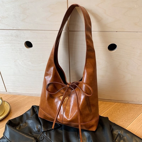 Vintage Strik PU Leder Draagtas Grote Capaciteit Minimalistisch Schoudertas Voor Dames Casual Woon-werkverkeer Werk Handtas