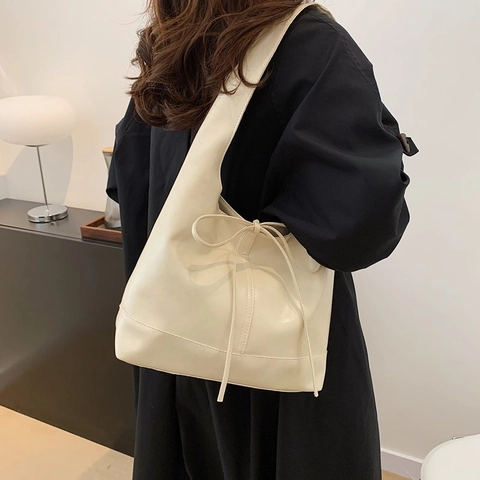 Vintage Strik PU Leder Draagtas Grote Capaciteit Minimalistisch Schoudertas Voor Dames Casual Woon-werkverkeer Werk Handtas