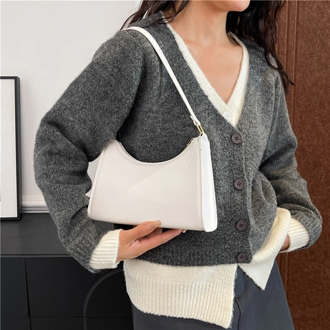 Minimalistische PU Leren Onderarmtas Voor Dames Vintage Effen Kleur Schoudertas Urban Simple Fashion Handtas Dagelijks
