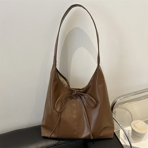 Urban Minimalistisch PU Leder Große Kapazität Tragetasche Für Damen Retro Schleife Dekor Schultertasche Pendeln Bag