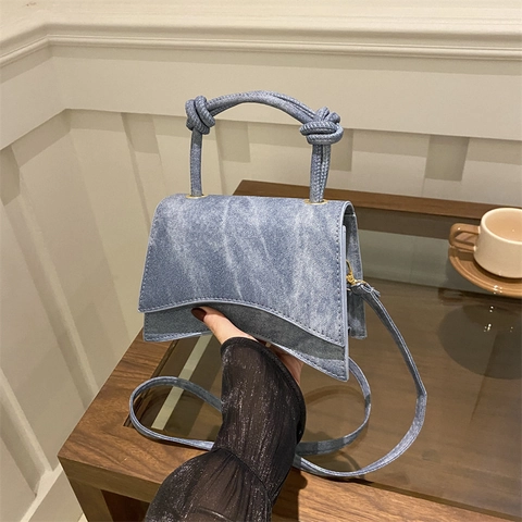 Damen Retro PU Leder Sanduhr Handtasche Knotengriff Kleine Quadratische Schulter Umhängetasche Mode Einfache Mini Tasche