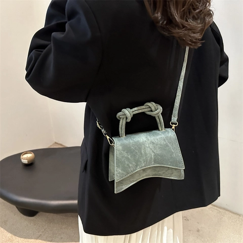 Damen Retro PU Leder Sanduhr Handtasche Knotengriff Kleine Quadratische Schulter Umhängetasche Mode Einfache Mini Tasche