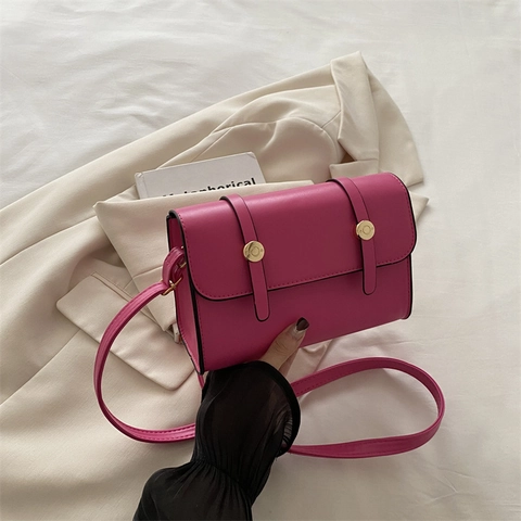 Borsa a Tracolla da Donna in Pelle PU Retro Piccola Borsa Quadrata con Fibbia Rotonda Dorata Borsa a Tracolla Casual per Pendolari
