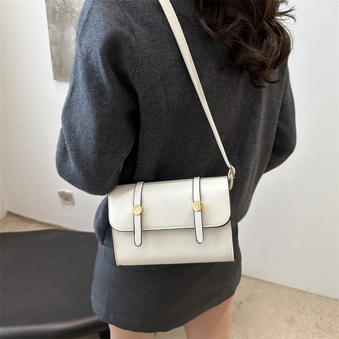 Borsa a Tracolla da Donna in Pelle PU Retro Piccola Borsa Quadrata con Fibbia Rotonda Dorata Borsa a Tracolla Casual per Pendolari