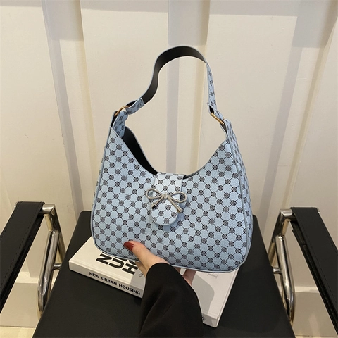Borsa Sotto l'Ascella in Pelle PU con Stampa Monogramma Retrò per Donna Borsa a Tracolla con Fiocco Decorativo Versatile