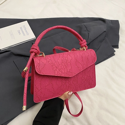 Mode Damen Spitze Floral Texturierte PU Leder Schultertasche Eleganter Geknoteter Griff Kleine Quadratische Umhängetasche Minimalistisch