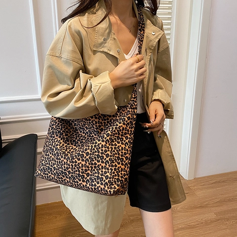 Fashion Leopardenmuster Tragetasche Mit Großer Kapazität Für Damen Nylon Casual Print Schultertasche Trend Hobo Bag Alltag