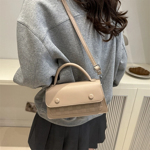 Women Checkerboard Shoulder Bag PU Leather Small Square Handbag City Simple Crossbody Bag Top Handle Stylish Daily Bag