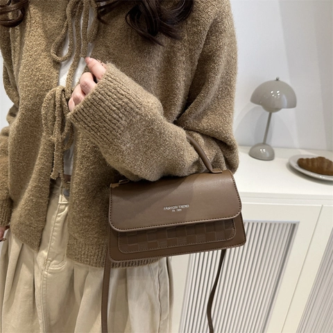Borsa a Tracolla da Donna in Stile Coreano con Goffratura a Scacchiera Piccola Borsa Quadrata in Pelle PU Borsa a Mano Moda Semplice
