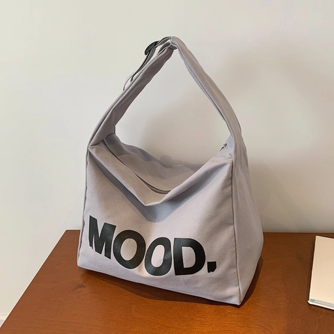 Canvas Tote Bag For Women Large Capacity Letter Print Minimalist Shoulder Bag Solid Color Casual Crossbody Bag Handbag