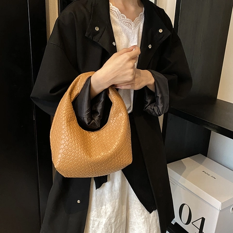 Bolso de Axila de Cuero PU Tejido Minimalista para Mujer Bolso de Hombro Hobo Retro Moda Color Sólido Bolso de Mano para Conmutar