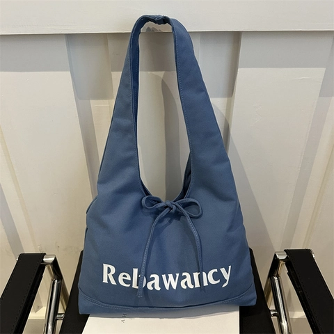 Sac Cabas en Toile pour Femmes Grande Capacité Décontracté avec Impression de Lettres Sac à Bandoulière Décoration Nœud