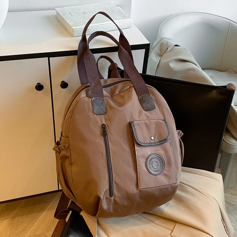 Mochila de Nailon para Mujer Gran Capacidad Color Sólido Bolso de Hombro Versátil Bolso de Viaje Ligero