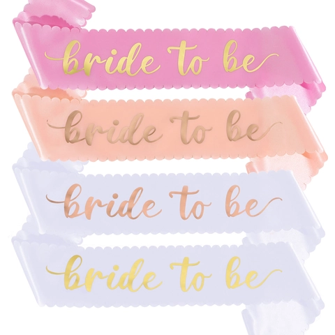 Elegante Satin Bride To Be Schärpe Wellenrand Goldfolienbeschriftung Für Junggesellinnenabschied Hochzeit Brautparty Deko