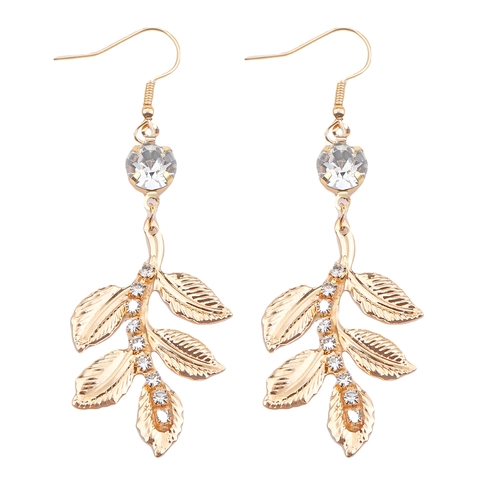 Barock Gold Legierung Blatt Ohrhänger mit Glitzernden Strass Vintage Brautschmuck für Damen Party Hochzeit Accessoire