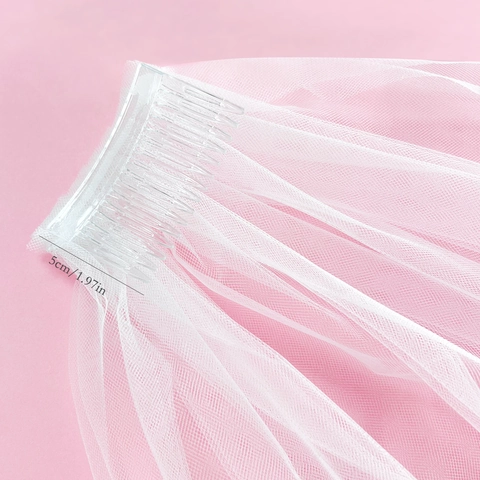Velo de Novia de Doble Capa Con Peine de Pelo Elegante Tocado de Boda de Malla de Nailon Blanco Negro para Despedida de Soltera Mujer